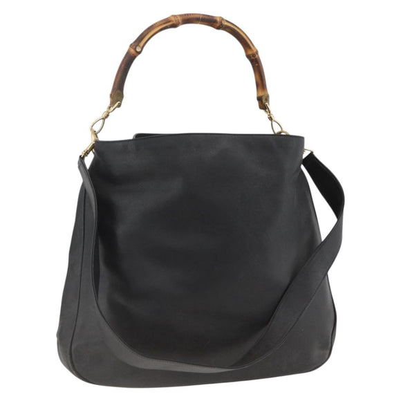 GUCCI Bamboo Shoulder Bag Leather 2way Black Gold 001 1577 Auth ep13782