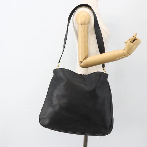 GUCCI Bamboo Shoulder Bag Leather 2way Black Gold 001 1577 Auth ep13782