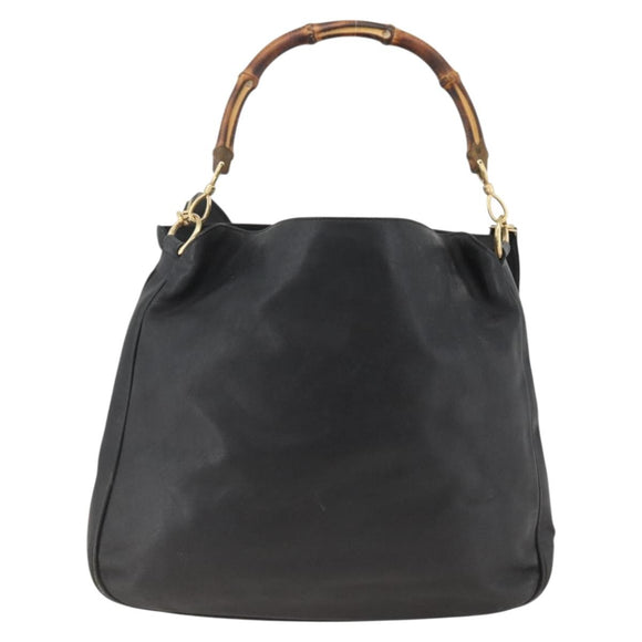 GUCCI Bamboo Shoulder Bag Leather 2way Black Gold 001 1577 Auth ep13782