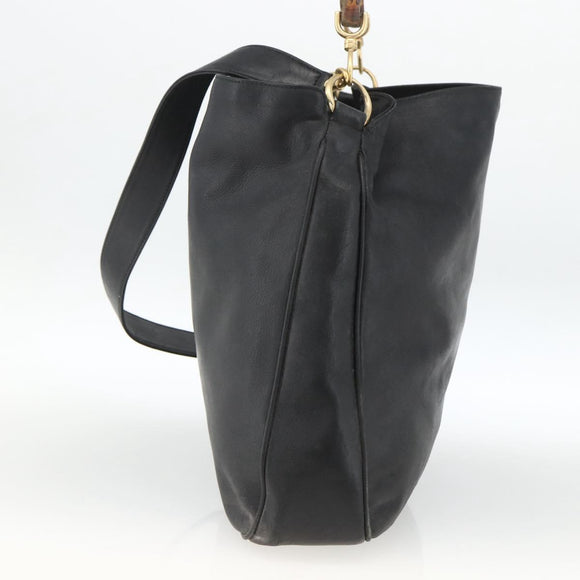 GUCCI Bamboo Shoulder Bag Leather 2way Black Gold 001 1577 Auth ep13782