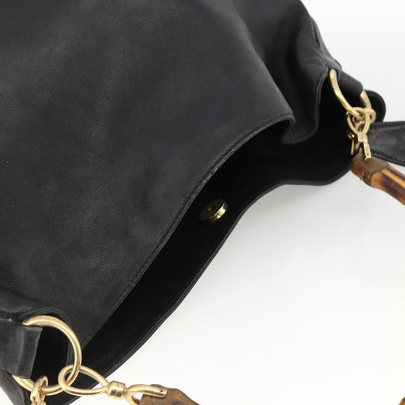 GUCCI Bamboo Shoulder Bag Leather 2way Black Gold 001 1577 Auth ep13782