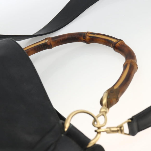 GUCCI Bamboo Shoulder Bag Leather 2way Black Gold 001 1577 Auth ep13782