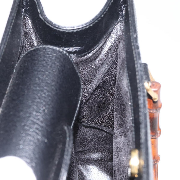 GUCCI Bamboo Hand Bag Leather Black Gold 002 1186 0260 Auth ep13783