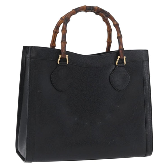 GUCCI Bamboo Hand Bag Leather Black Gold 002 1186 0260 Auth ep13783