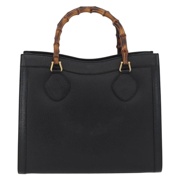 GUCCI Bamboo Hand Bag Leather Black Gold 002 1186 0260 Auth ep13783