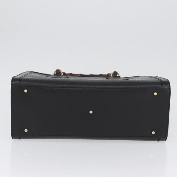 GUCCI Bamboo Hand Bag Leather Black Gold 002 1186 0260 Auth ep13783