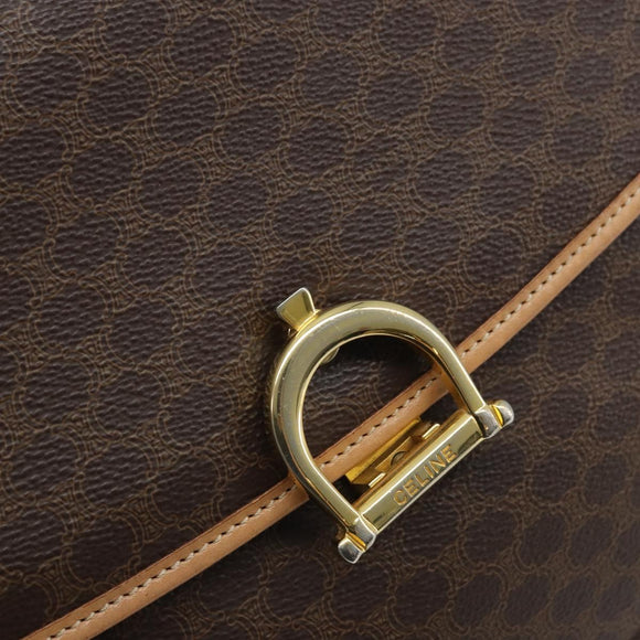 CELINE Macadam Canvas Hand Bag PVC Leather Brown Gold Auth ep13785