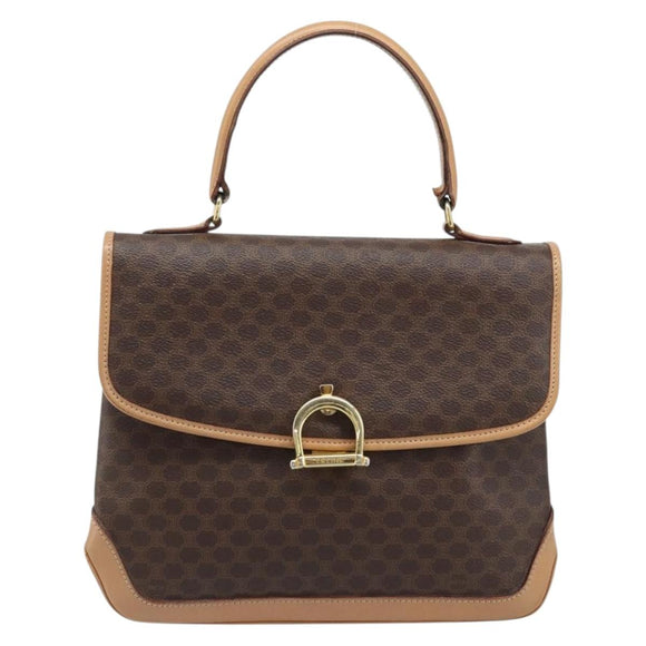 CELINE Macadam Canvas Hand Bag PVC Leather Brown Gold Auth ep13785