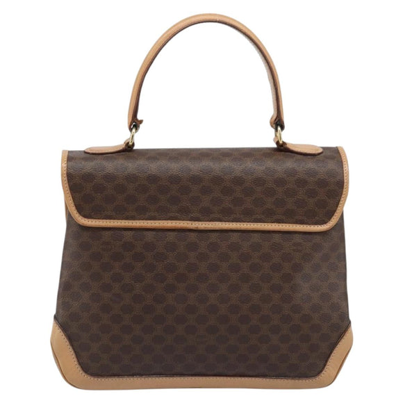 CELINE Macadam Canvas Hand Bag PVC Leather Brown Gold Auth ep13785