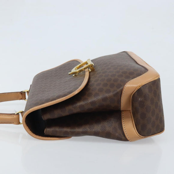 CELINE Macadam Canvas Hand Bag PVC Leather Brown Gold Auth ep13785