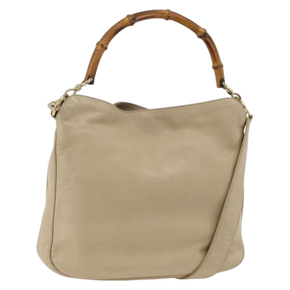 GUCCI Bamboo Hand Bag Leather 2way Beige Gold 001 1638 Auth ep13791