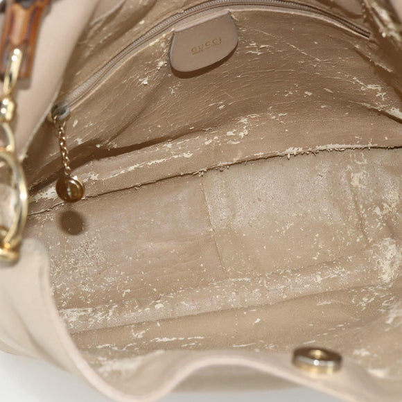 GUCCI Bamboo Hand Bag Leather 2way Beige Gold 001 1638 Auth ep13791