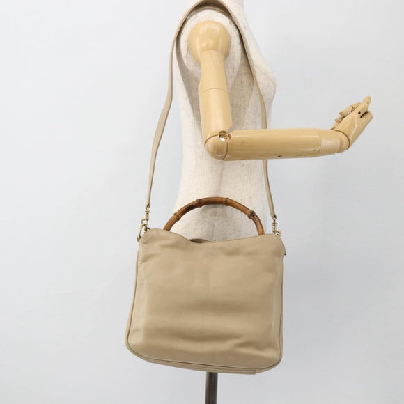 GUCCI Bamboo Hand Bag Leather 2way Beige Gold 001 1638 Auth ep13791