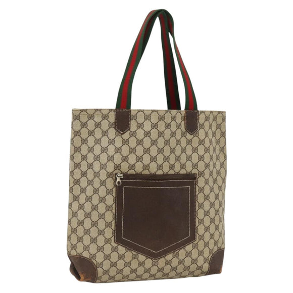 GUCCI GG Supreme Web Sherry Line Tote Bag PVC Beige Gold 010 378 Auth ep13796