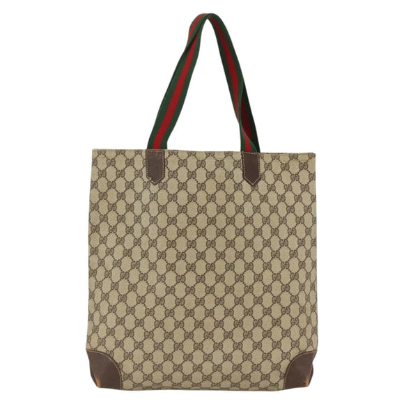 GUCCI GG Supreme Web Sherry Line Tote Bag PVC Beige Gold 010 378 Auth ep13796