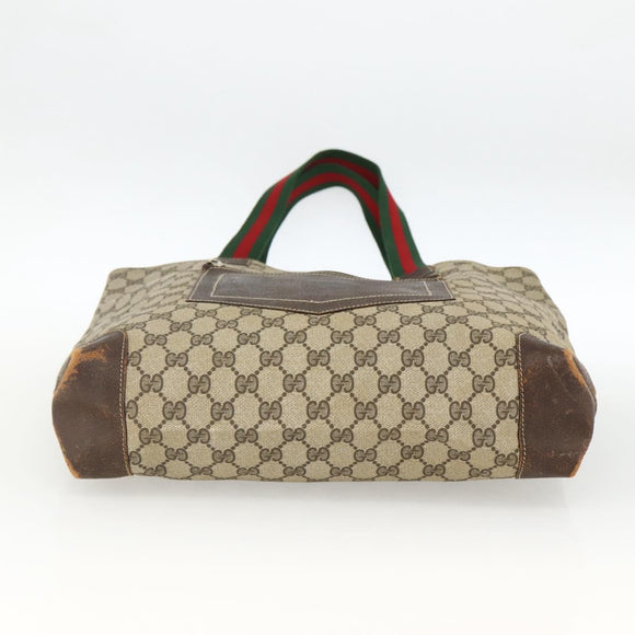 GUCCI GG Supreme Web Sherry Line Tote Bag PVC Beige Gold 010 378 Auth ep13796