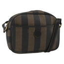 FENDI Pecan Canvas Shoulder Bag PVC Brown Black Auth ep13800-1