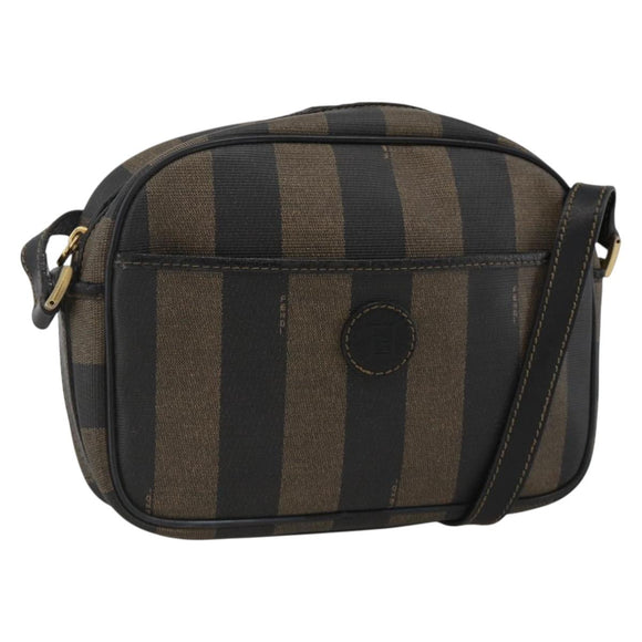 FENDI Pecan Canvas Shoulder Bag PVC Brown Black Auth ep13800