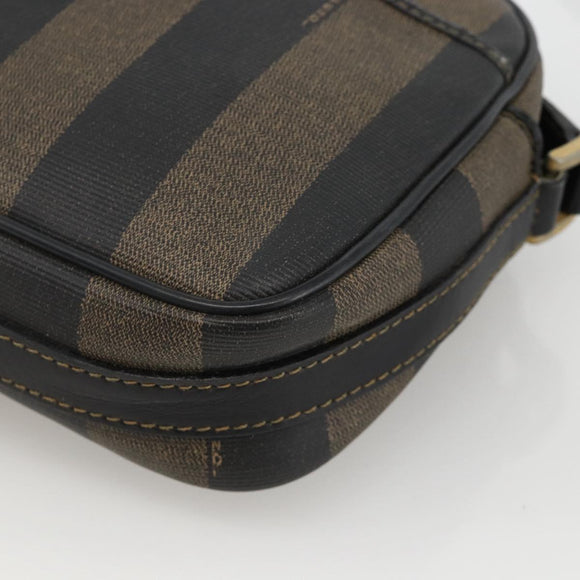 FENDI Pecan Canvas Shoulder Bag PVC Brown Black Auth ep13800