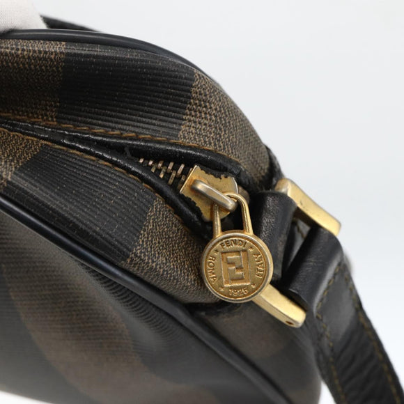 FENDI Pecan Canvas Shoulder Bag PVC Brown Black Auth ep13800