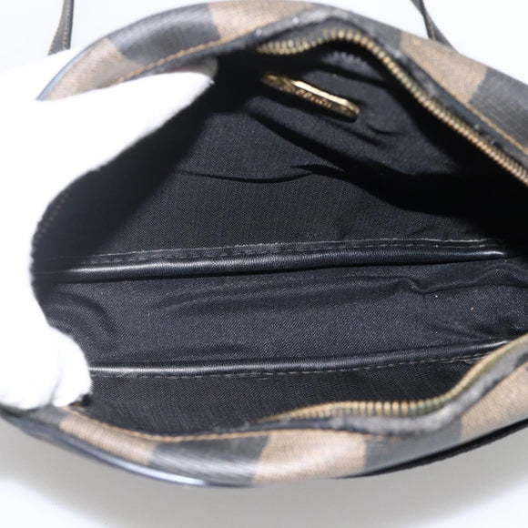 FENDI Pecan Canvas Shoulder Bag PVC Brown Black Auth ep13800
