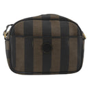 FENDI Pecan Canvas Shoulder Bag PVC Brown Black Auth ep13800-2