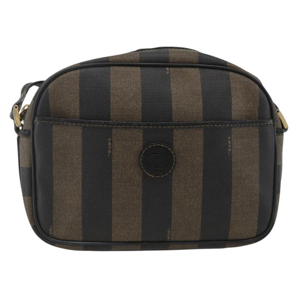 FENDI Pecan Canvas Shoulder Bag PVC Brown Black Auth ep13800