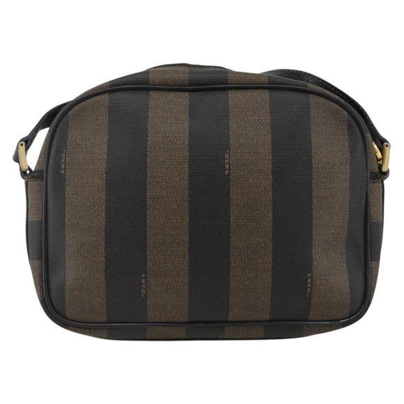 FENDI Pecan Canvas Shoulder Bag PVC Brown Black Auth ep13800