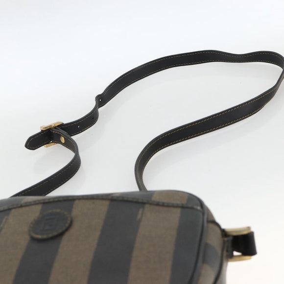 FENDI Pecan Canvas Shoulder Bag PVC Brown Black Auth ep13800