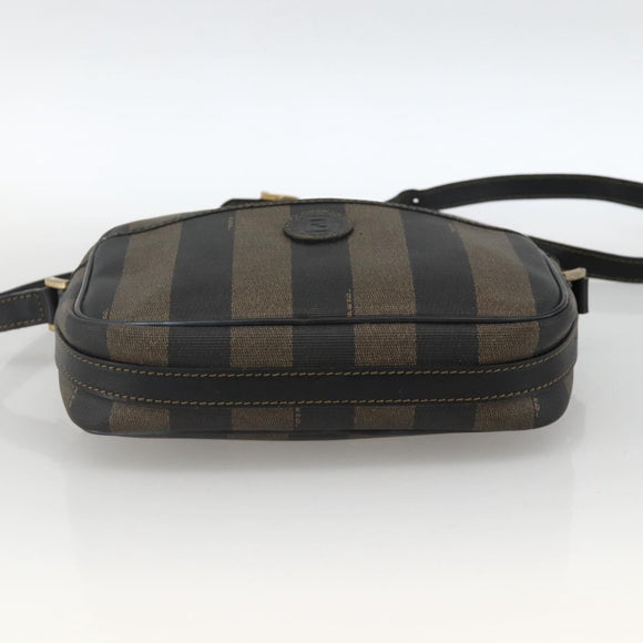 FENDI Pecan Canvas Shoulder Bag PVC Brown Black Auth ep13800