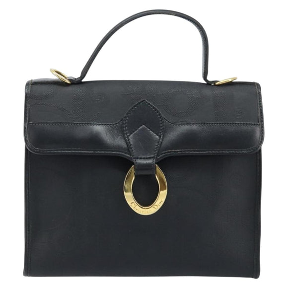 Christian Dior Trotter Canvas Hand Bag PVC Black Gold Auth ep13801