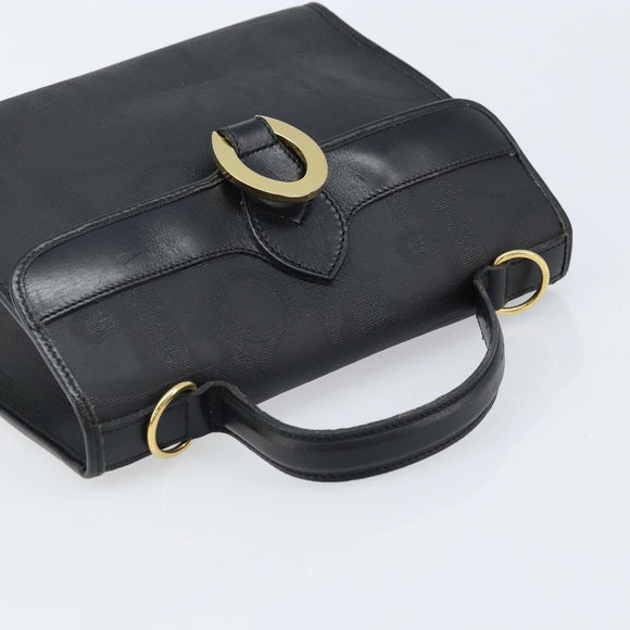 Christian Dior Trotter Canvas Hand Bag PVC Black Gold Auth ep13801