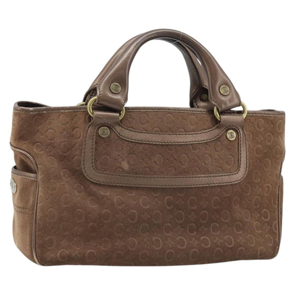 CELINE C Macadam Canvas Boogie Bag Hand Bag Suede Brown Gold Auth ep13802