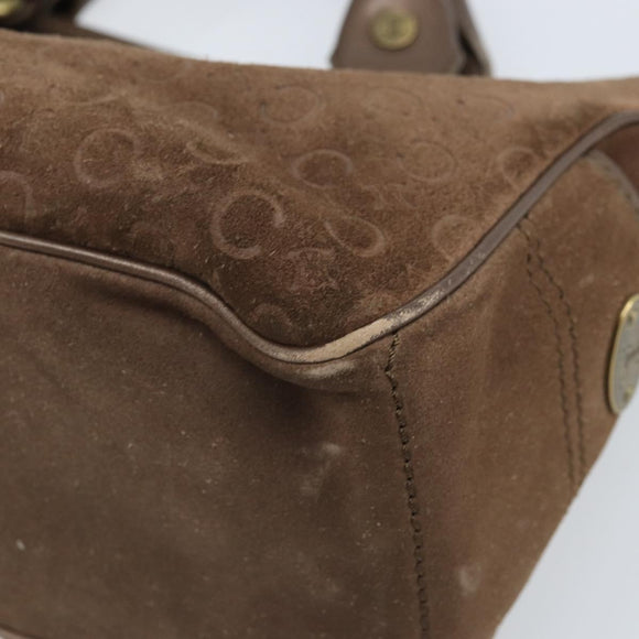CELINE C Macadam Canvas Boogie Bag Hand Bag Suede Brown Gold Auth ep13802