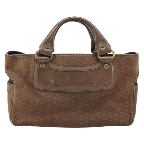 CELINE C Macadam Canvas Boogie Bag Hand Bag Suede Brown Gold Auth ep13802