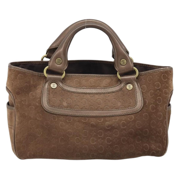CELINE C Macadam Canvas Boogie Bag Hand Bag Suede Brown Gold Auth ep13802