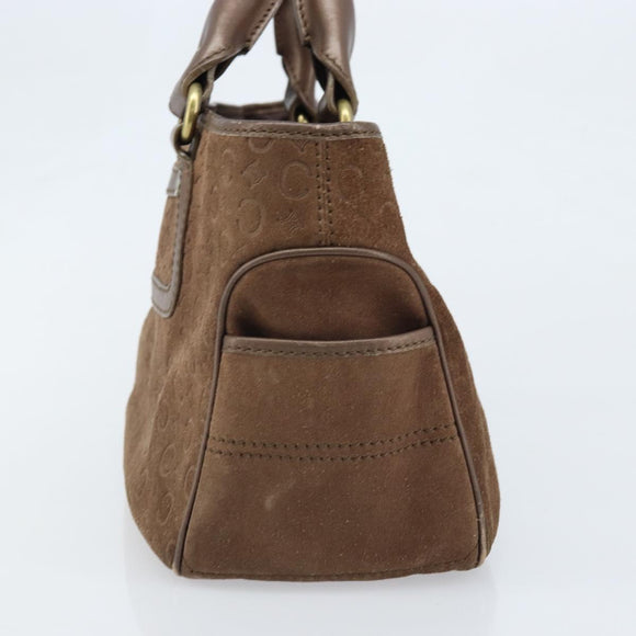 CELINE C Macadam Canvas Boogie Bag Hand Bag Suede Brown Gold Auth ep13802