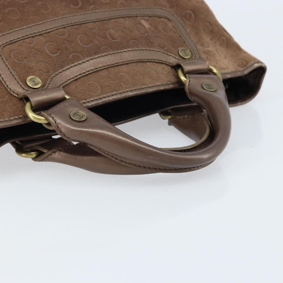 CELINE C Macadam Canvas Boogie Bag Hand Bag Suede Brown Gold Auth ep13802