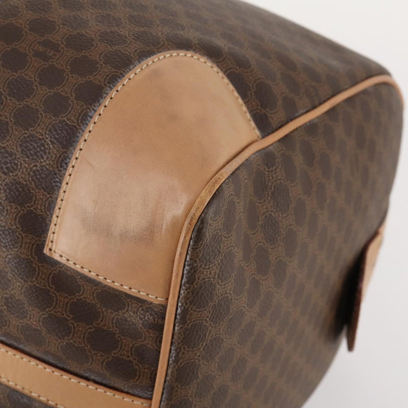 CELINE Macadam Canvas Boston Bag PVC Leather Brown Gold Auth ep13807
