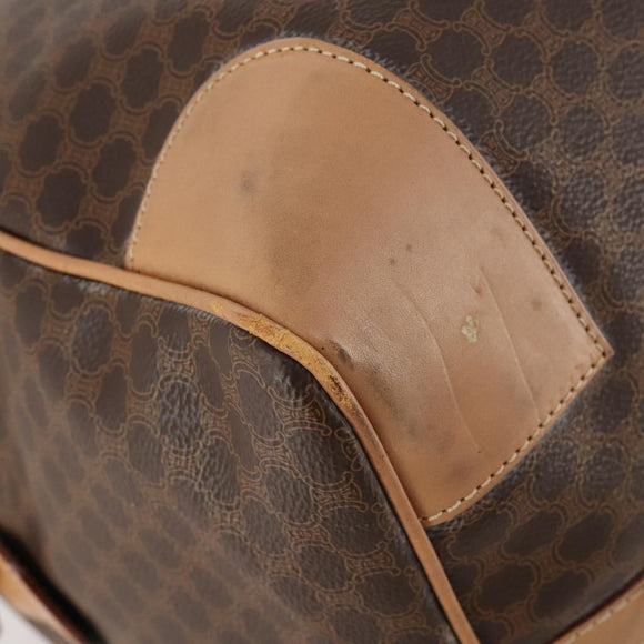 CELINE Macadam Canvas Boston Bag PVC Leather Brown Gold Auth ep13807