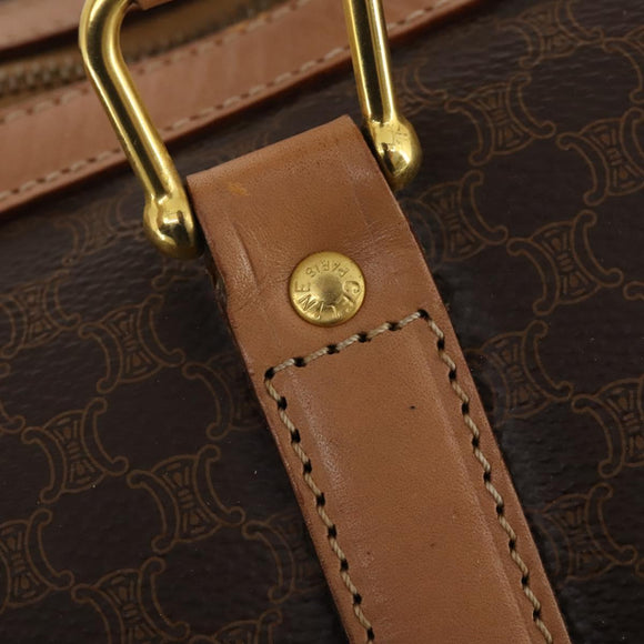 CELINE Macadam Canvas Boston Bag PVC Leather Brown Gold Auth ep13807
