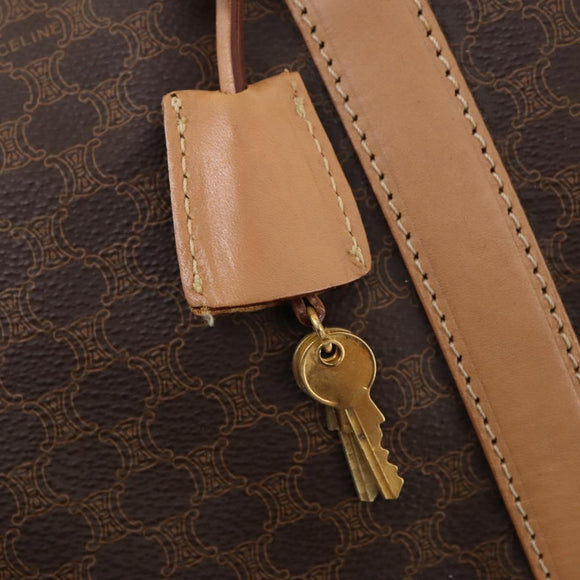 CELINE Macadam Canvas Boston Bag PVC Leather Brown Gold Auth ep13807