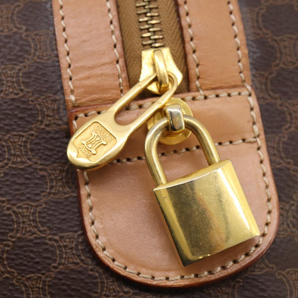 CELINE Macadam Canvas Boston Bag PVC Leather Brown Gold Auth ep13807