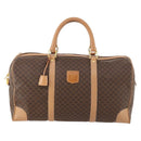 CELINE Macadam Canvas Boston Bag PVC Leather Brown Gold Auth ep13807-13