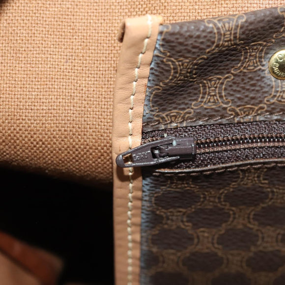 CELINE Macadam Canvas Boston Bag PVC Leather Brown Gold Auth ep13807