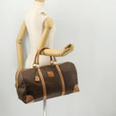 CELINE Macadam Canvas Boston Bag PVC Leather Brown Gold Auth ep13807-24