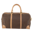 CELINE Macadam Canvas Boston Bag PVC Leather Brown Gold Auth ep13807-2