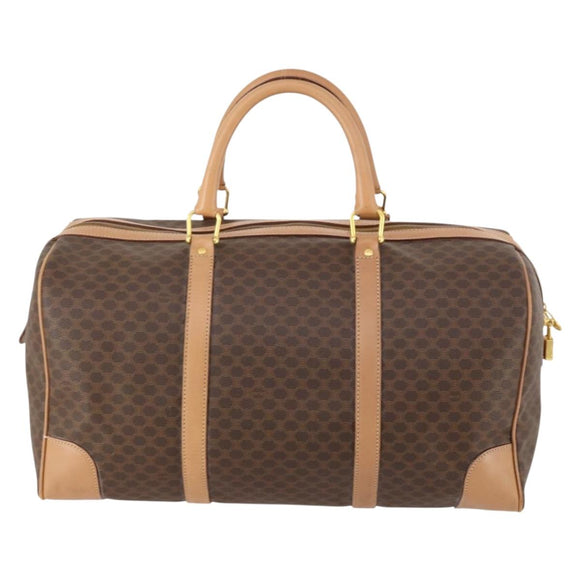 CELINE Macadam Canvas Boston Bag PVC Leather Brown Gold Auth ep13807
