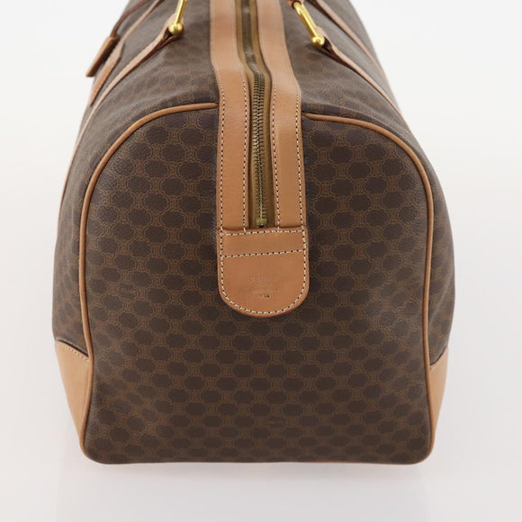 CELINE Macadam Canvas Boston Bag PVC Leather Brown Gold Auth ep13807