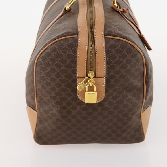 CELINE Macadam Canvas Boston Bag PVC Leather Brown Gold Auth ep13807